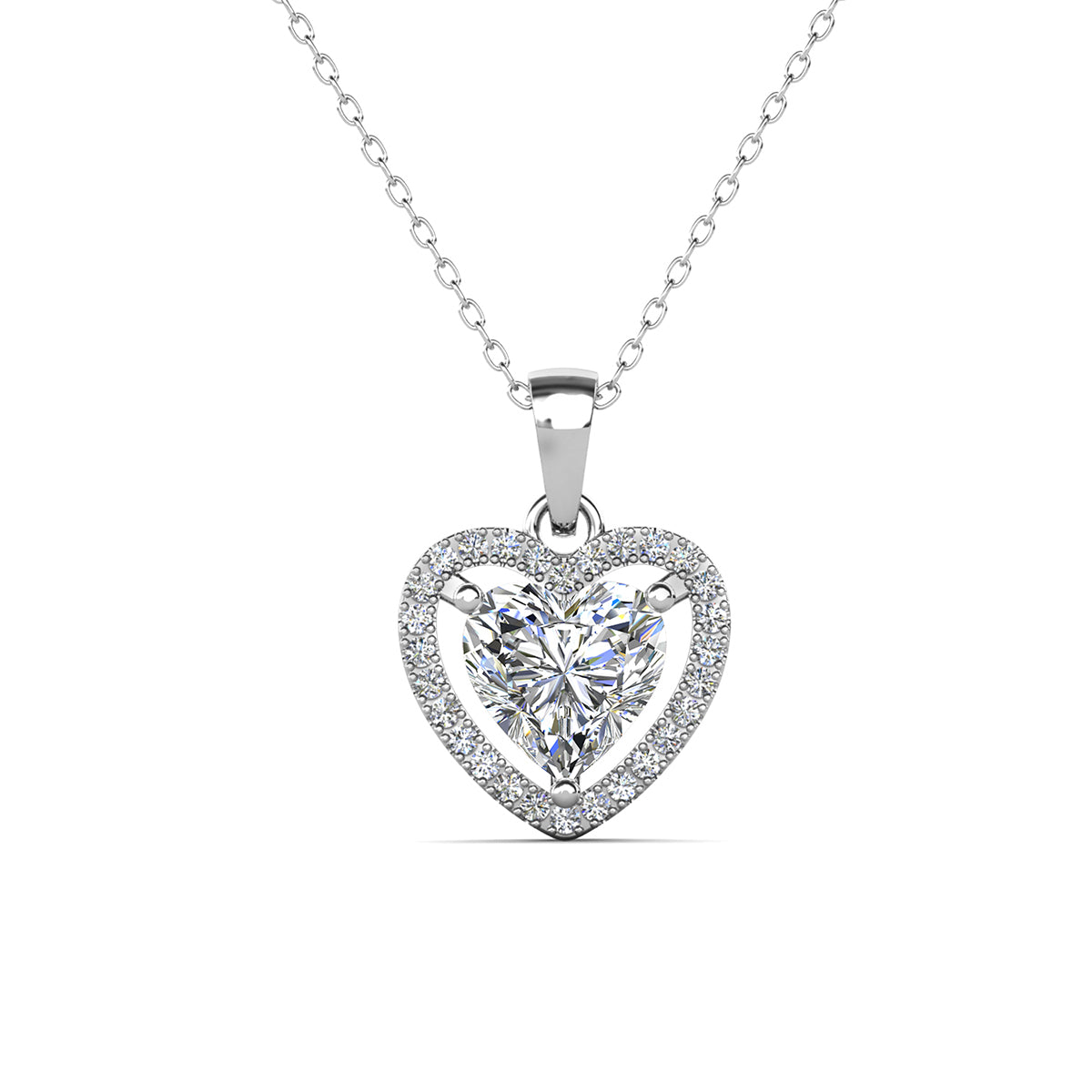 Cate & Chloe Review: Amora 18K White Gold Plated Halo Heart Pendant Necklace