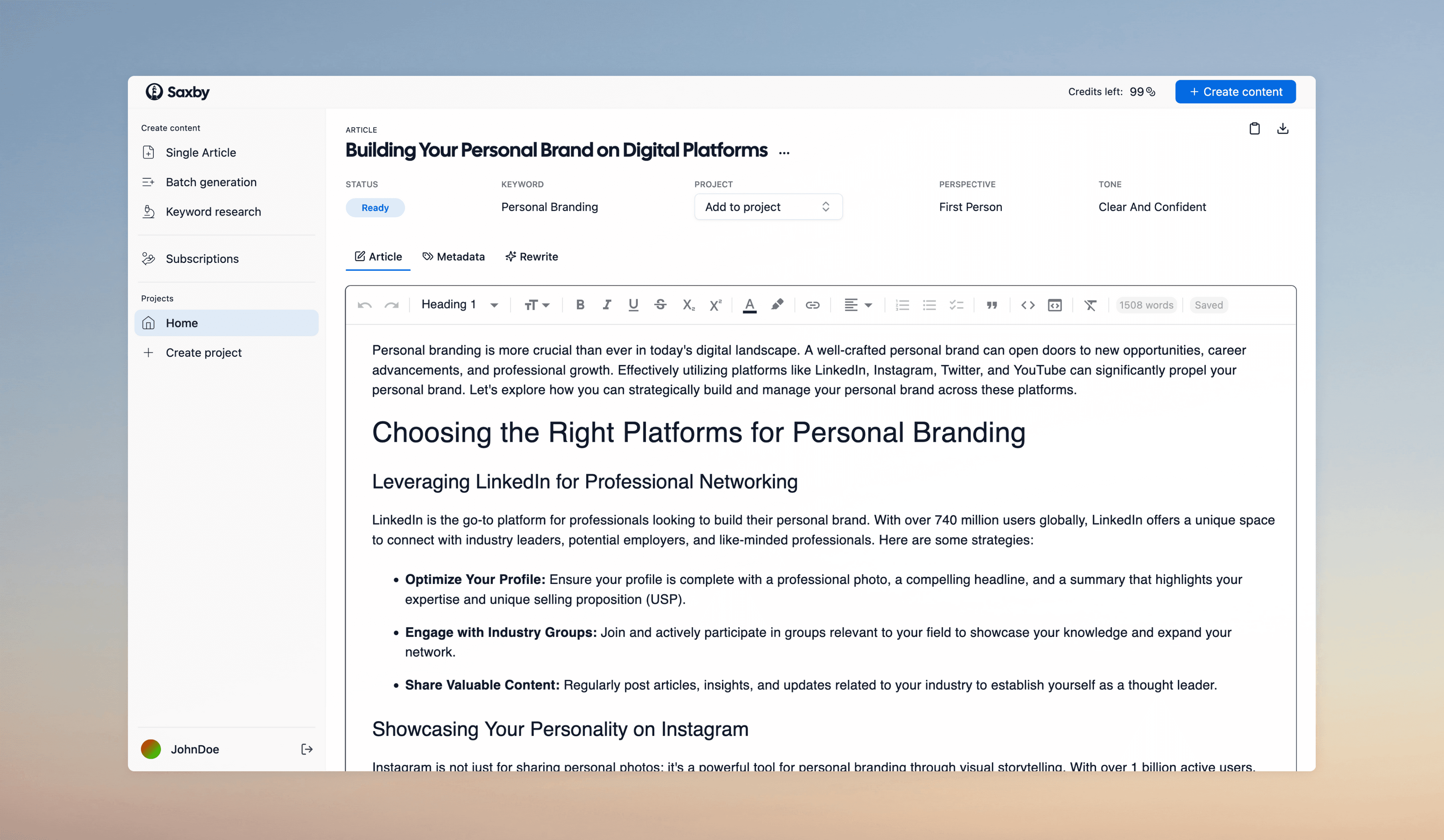 Saxby Review: Free AI Article Writer for SEO Content