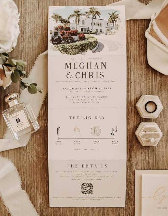 Truly Inspired Paper Co. Review: Venue Watercolor Tri Fold Invitation